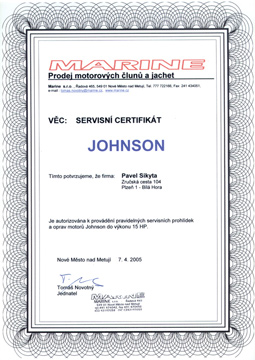 certifikát Johnson